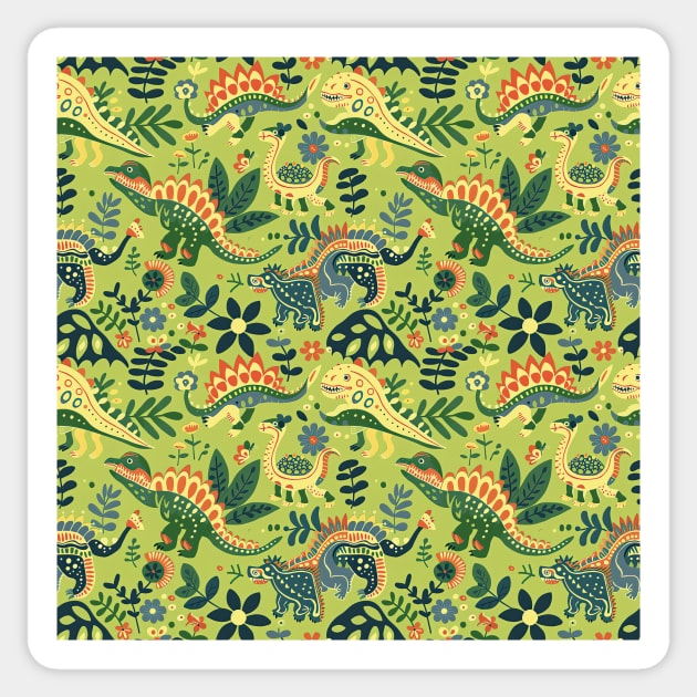 Delightful Dinosaurs in Enchanted Garden Pattern Sticker by star trek fanart and more